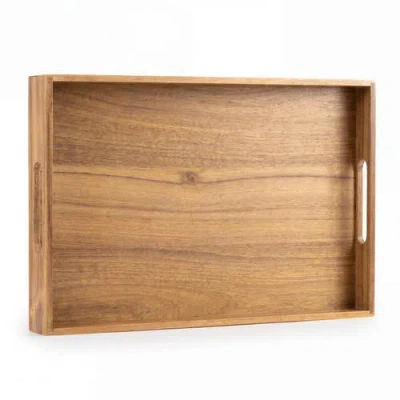 Happimess Soren W Handcrafted Large Acacia Wood Rectangular Serving Tray With Handles In Brown