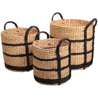 Happimess Stripe Handwoven Water Hyacinth Nesting Storage Baskets With Handles In Multi