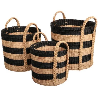 Happimess Stripe Handwoven Water Hyacinth Nesting Storage Baskets With Handles In Multi