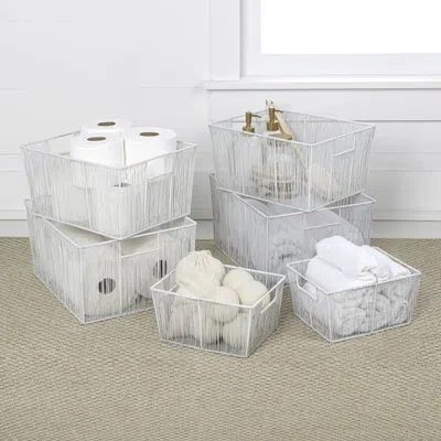 Happimess Sutton Modern Glam Handmade Wire Metal Nesting Storage Baskets (set Of 6) In White