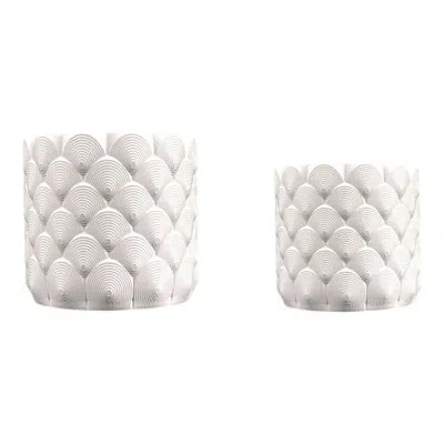 Happimess Syrie Modern Bohemian Indoor Ocean Wave Eco-friendly 3d Printed Planters With Drainage (set Of 2) In Chalk