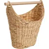 Happimess Talia Classic Coastal Hand-woven Water Hyacinth Toilet Paper Basket With Wood Bar In Brown