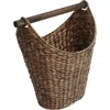 Happimess Talia Classic Coastal Hand-woven Water Hyacinth Toilet Paper Basket With Wood Bar In Brown