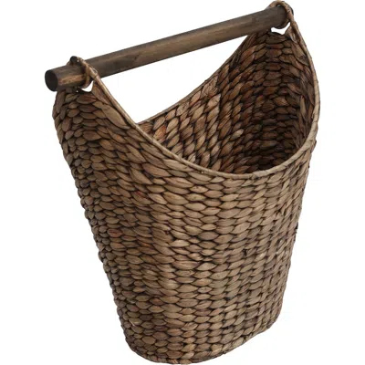 Happimess Talia Classic Coastal Hand-woven Water Hyacinth Toilet Paper Basket With Wood Bar In Brown