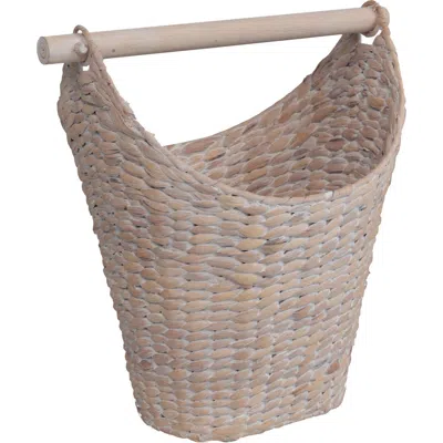 Happimess Talia Classic Coastal Hand-woven Water Hyacinth Toilet Paper Basket With Wood Bar In Nude
