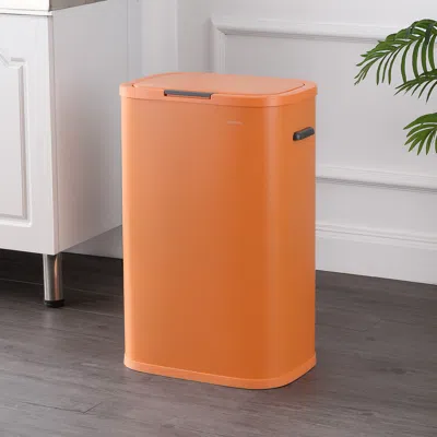 Happimess Tammi Kitchen 14.5-gallon Slim Metal Push Button Trash Can, Carrot Cake In Orange