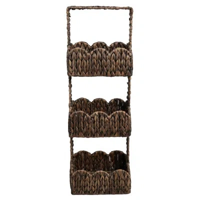 Happimess Terra 35.5 In. H Coastal Handwoven Water Hyacinth 3-tier Scalloped Basket Freestanding Storage Tower In Brown