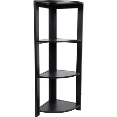Happimess Terra Rustic Handcrafted Acacia Wood 4-tier Indoor/outdoor Folding Corner Storage Rack In Black