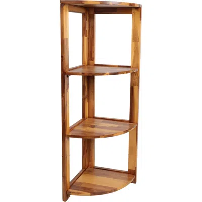 Happimess Terra Rustic Handcrafted Acacia Wood 4-tier Indoor/outdoor Folding Corner Storage Rack In Brown