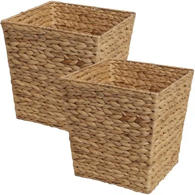 Happimess Theo Coastal Farmhouse Handwoven Water Hyacinth 4.8-gallon Tapered Square Wicker Wastebasket In Natural