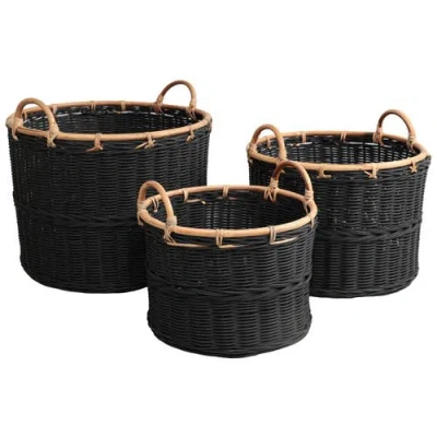 Happimess Vista Handwoven Rattan Nesting Storage Baskets With Handles In Black