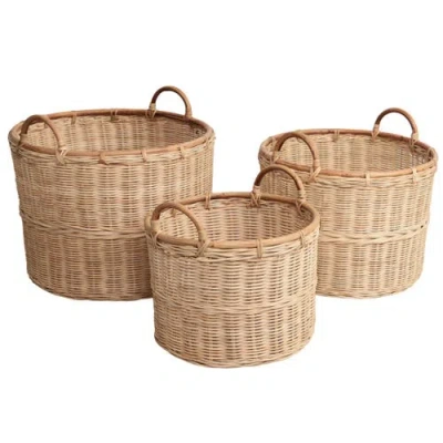 Happimess Vista Handwoven Rattan Nesting Storage Baskets With Handles In Brown