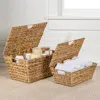 Happimess Wilder Classic Farmhouse Woven Hyacinth Rectangular Storage Baskets With Lids And Handles, In Natural