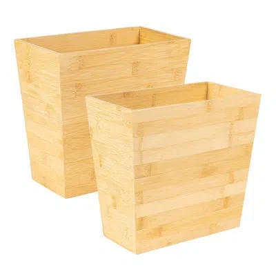 Happimess Zennie Rustic Minimalist Handcrafted Bamboo 1.6-gallon Tapered Stackable Rectangular Wastebasket, Na In Brown