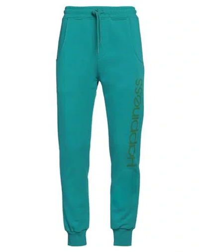 Happiness Man Pants Turquoise Size L Cotton, Polyester In Blue