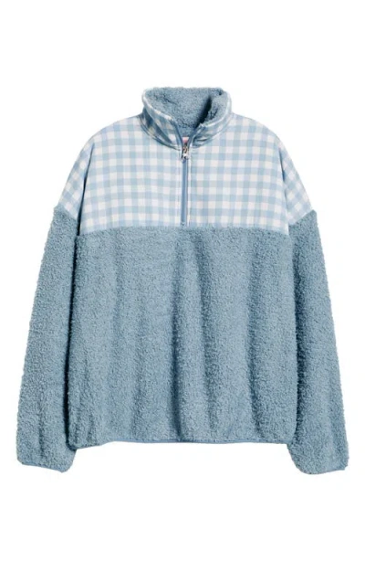 Happy Camp3r Gingham Aria Colorblock Quarter Zip Pullover In Blue