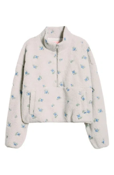 Happy Camp3r Periwinkle Petals Fleece Half Zip Pullover In White
