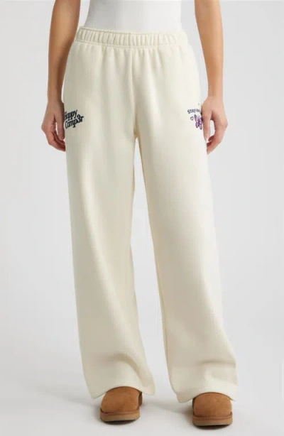 Happy Camp3r World Is Better Embroidered Graphic Sweatpants In White