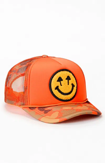 Happy Caps Happy Face Camo Foam Trucker Hat In Orange