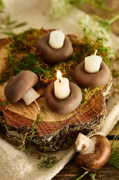 Happy Organics Mushroom Beeswax Candles, Set Of 4 In White