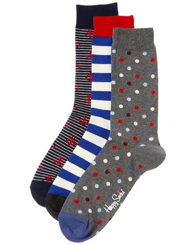Happy Socks 3-pack Anchor Sock In Gray
