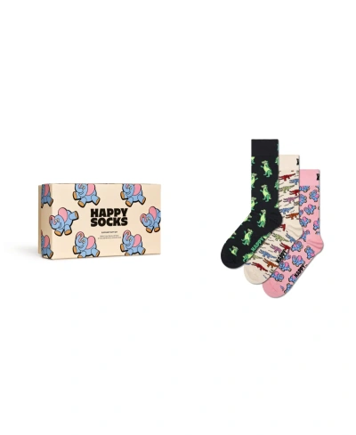 Happy Socks 3-pack Elephant Socks Gift Set In Black