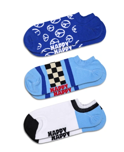 Happy Socks 3-pack Peace No Show Socks In Navy