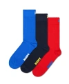 Happy Socks Solid Crew Socks, Pack Of 3 In Blue