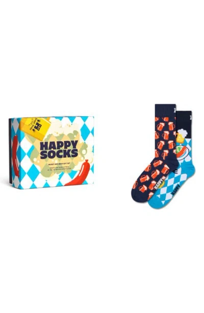 Happy Socks Assorted 2-pack Wurst & Beer Cotton Blend Socks Gift Box In Blue