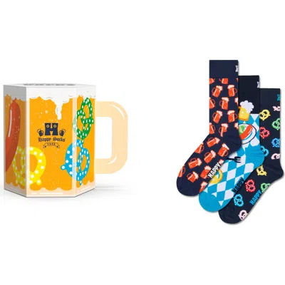 Happy Socks Assorted 3-pack Beer Glass Cotton Blend Socks Gift Box In Blue