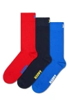 Happy Socks Solid Crew Socks, Pack Of 3 In Blue Multi