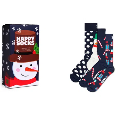 Happy Socks Assorted 3-pack Holiday Crew Socks Gift Set In Navy
