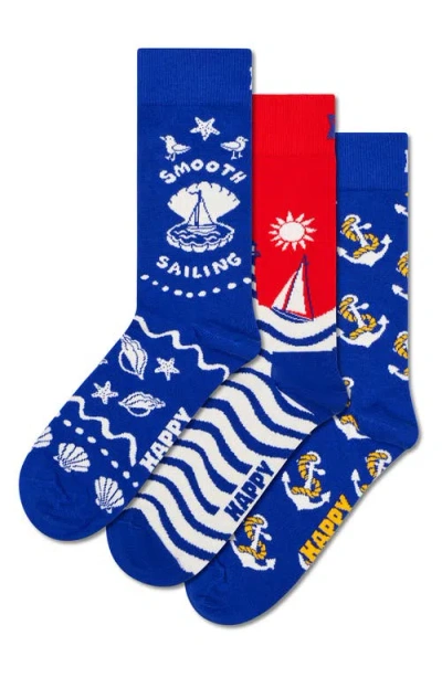 Happy Socks Assorted 3-pack Smooth Sailing Socks Gift Box In Blue