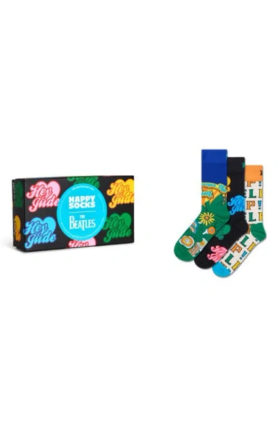 Happy Socks Assorted 3-pack The Beatles Socks Gift Box In Black
