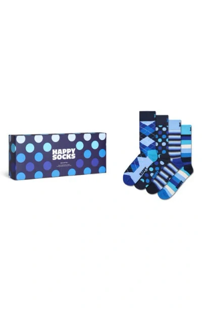 Happy Socks Assorted 4-pack Navy Socks Gift Box In Blue