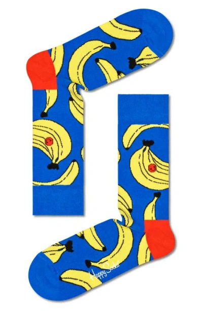 Happy Socks Banana Crew Socks In Blue
