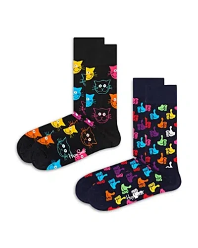 Happy Socks Classic Cotton Blend Crew Socks, Pack Of 2 In Black