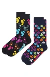 Happy Socks Classic Cotton Blend Crew Socks, Pack Of 2 In Black
