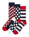 Happy Socks Assorted 3-pack Optic Filled Crew Socks In Navy