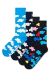 Happy Socks Cloudy Assorted 4-pack Cotton Blend Crew Socks Gift Box In Multi