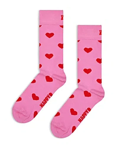 Happy Socks Cotton Blend Heart Crew Socks In Pink