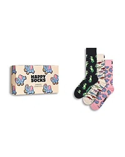 Happy Socks 3-pack Elephant Socks Gift Set In Black