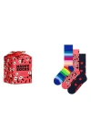 HAPPY SOCKS HAPPY SOCKS FLOWERS ASSORTED 3-PACK CREW SOCKS GIFT BOX