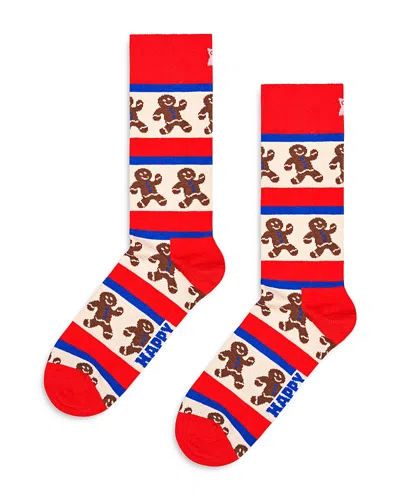 Happy Socks Gingerbread Stripe Socks In Red