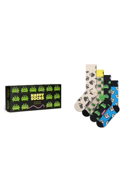 Happy Socks Happy Animals 4-pack Cotton Blend Crew Socks Gift Set In Multi