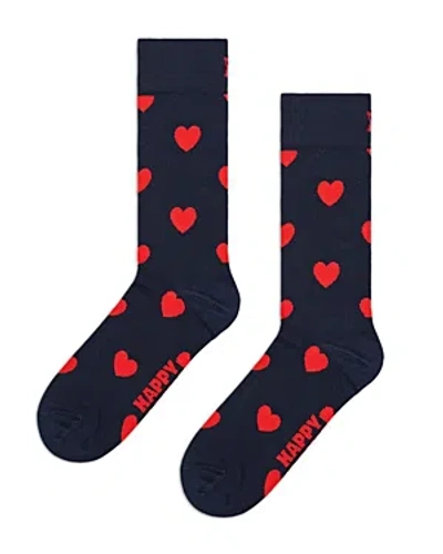 Happy Socks Heart Crew Socks In Navy