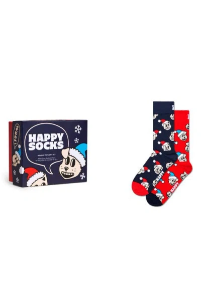 Happy Socks Holiday Assorted 2-pack Dog & Cat Crew Socks Gift Set In Red