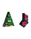 Happy Socks Assorted 3-pack Holiday Tree Crew Socks Gift Set In Green