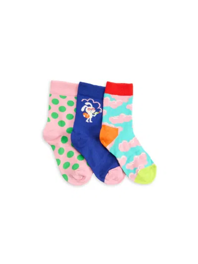 Happy Socks Kid's 3-pack Crew Socks In Pink