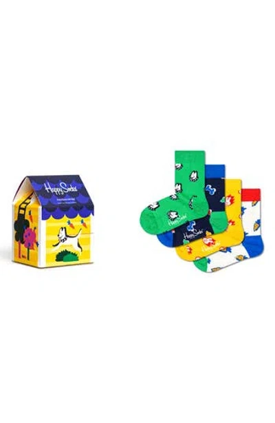 Happy Socks Kids' 4-pack Pet Print Socks In Green
